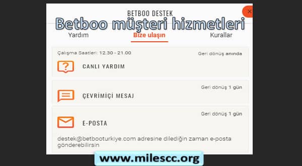 Betboo m&uuml;şteri hizmetleri
