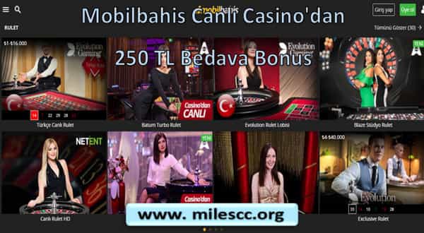 Mobilbahis Canlı Casino'dan 250 TL Bedava Bonus