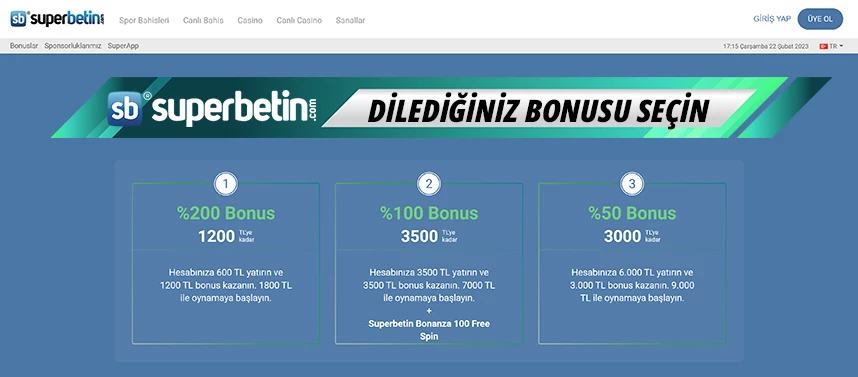 Superbetin ilk üyelik bonusu